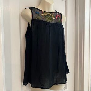 FRANCESCA'S BLUE RAIN Floral Embroidered Mesh Rayon Flowy Top